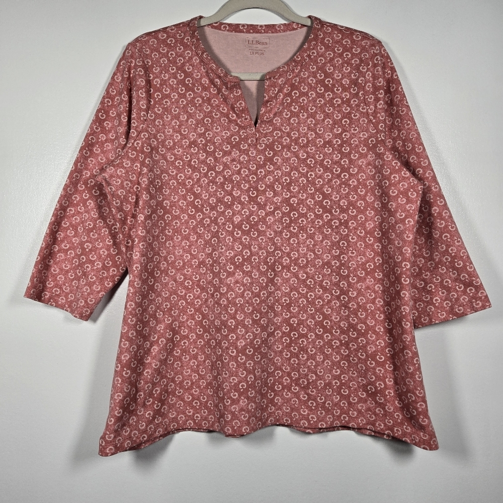L.L. Bean Apple Printed Split Neck 3/4 Sleeve Cotton Tunic Top Plus Size 1X